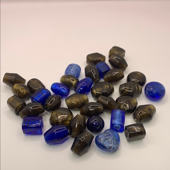 Large Blue and Brown Glass Beads - Picture 1 of 9